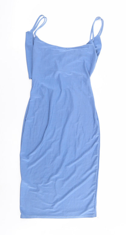 PRETTYLITTLETHING Womens Blue Polyester Bodycon Size 4 Collared Pullover