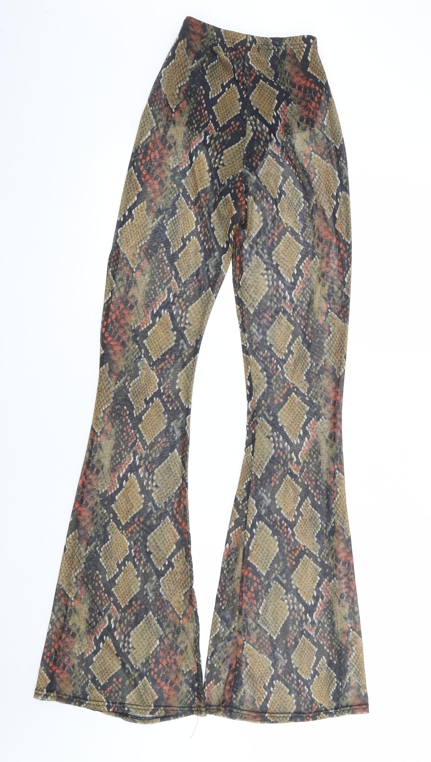 PRETTYLITTLETHING Womens Green Animal Print Polyester Trousers Size 4 L33 in Regular