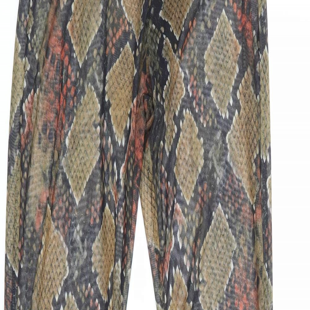 PRETTYLITTLETHING Womens Green Animal Print Polyester Trousers Size 4 L33 in Regular