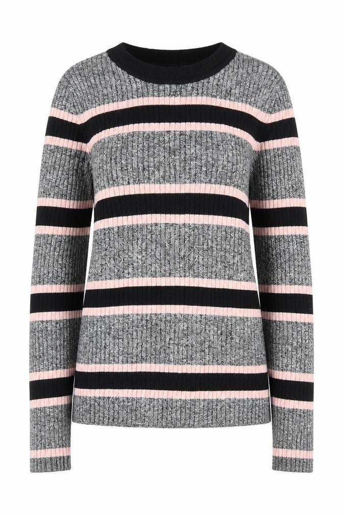 H&M Womens Grey Round Neck Striped Viscose Pullover Jumper Size S
