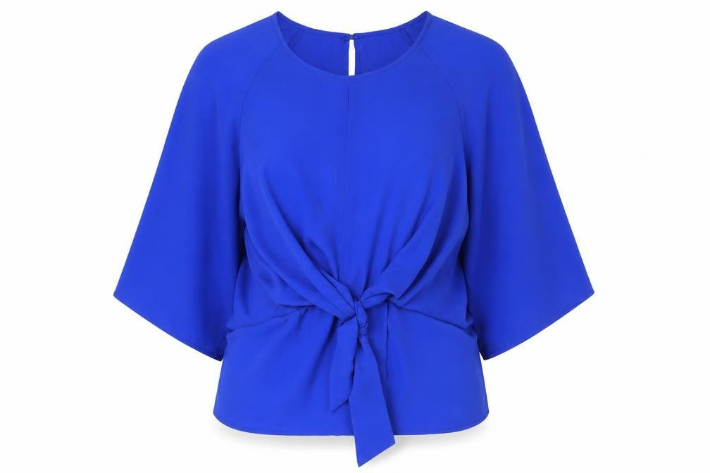 Avon Womens Blue Polyester Kimono Blouse Size 14 Round Neck