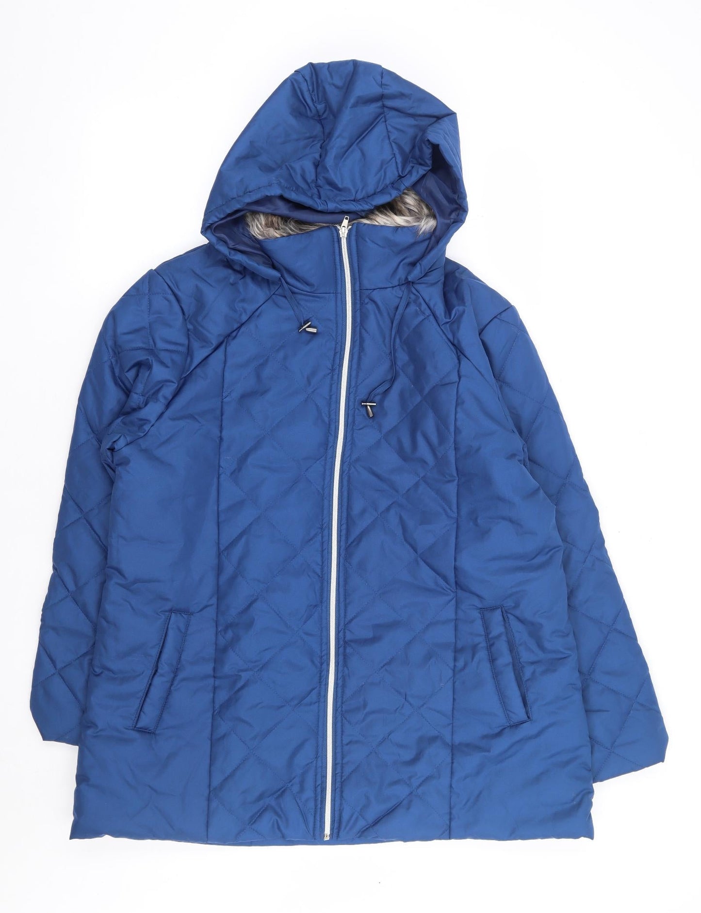 Anne De Lancay Womens Blue Quilted Coat Size M Zip