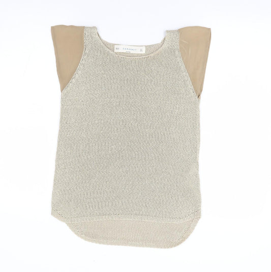 Zara Womens Gold Round Neck Acrylic Pullover Jumper Size S