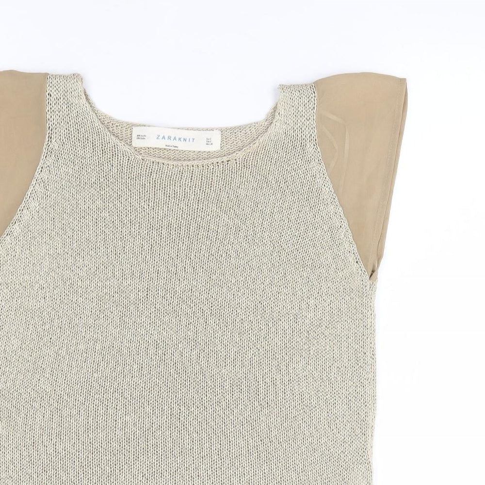 Zara Womens Gold Round Neck Acrylic Pullover Jumper Size S