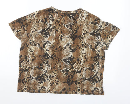 Zara Womens Brown Animal Print Polyester Basic T-Shirt Size S Round Neck