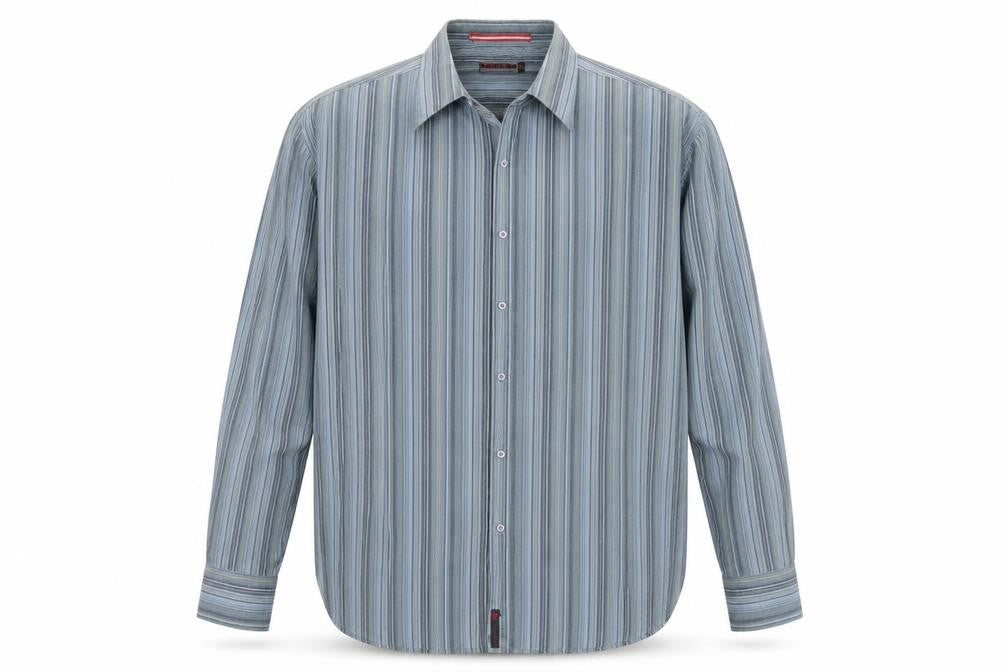 Duke Mens Blue Striped Polyester Button-Up Size 2XL Collared