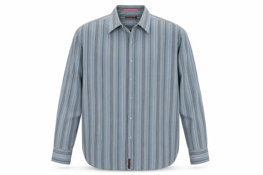 Duke Mens Blue Striped Polyester Button-Up Size 2XL Collared
