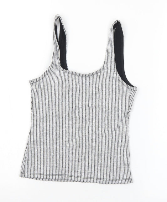 Topshop Womens Grey Cotton Cropped Tank Size 6 Round Neck