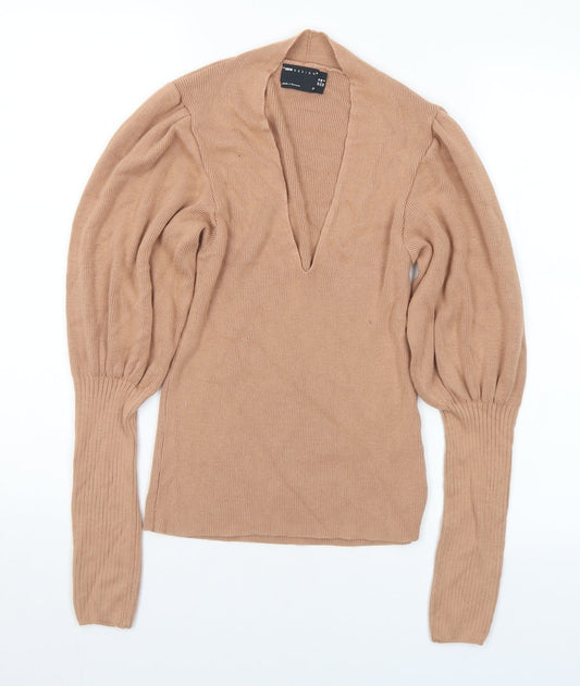 ASOS Womens Brown V-Neck Acrylic Pullover Jumper Size 10