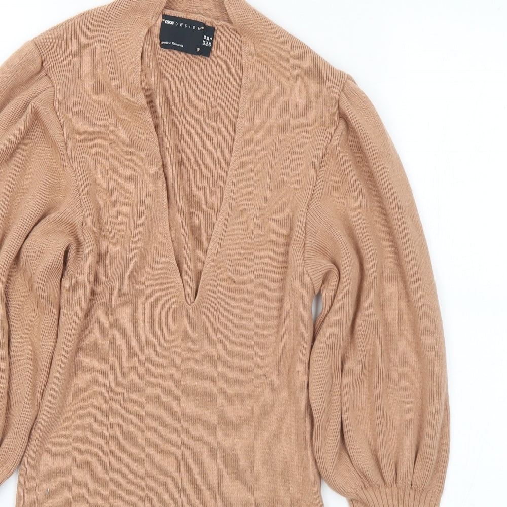 ASOS Womens Brown V-Neck Acrylic Pullover Jumper Size 10