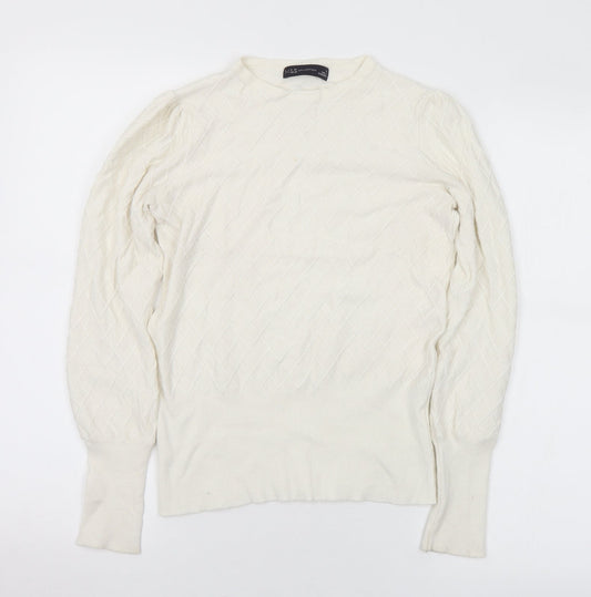 Marks and Spencer Womens White Crew Neck Acrylic Pullover Jumper Size 8
