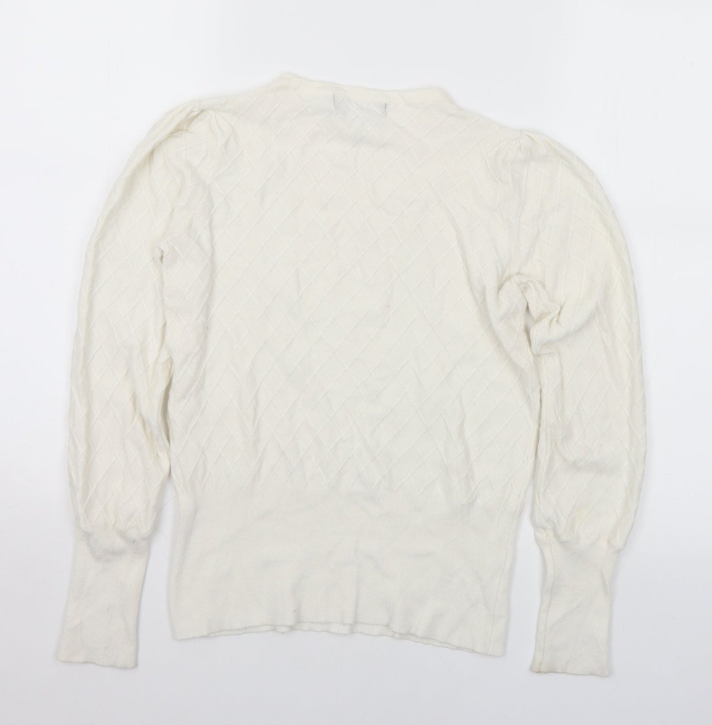 Marks and Spencer Womens White Crew Neck Acrylic Pullover Jumper Size 8