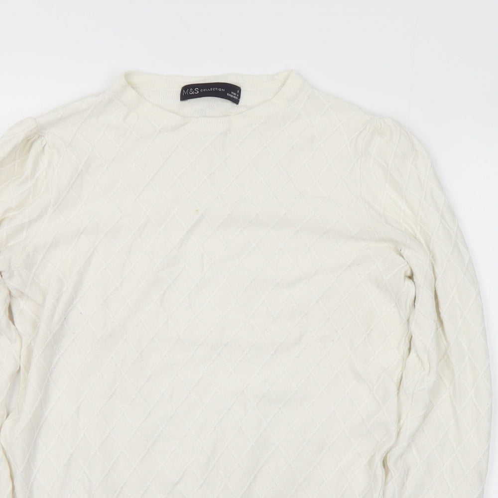 Marks and Spencer Womens White Crew Neck Acrylic Pullover Jumper Size 8