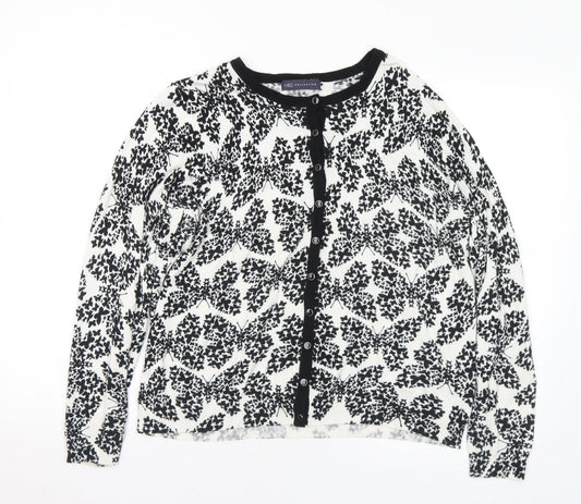 Marks and Spencer Womens White Round Neck Geometric Viscose Cardigan Jumper Size 18 - Butterflies