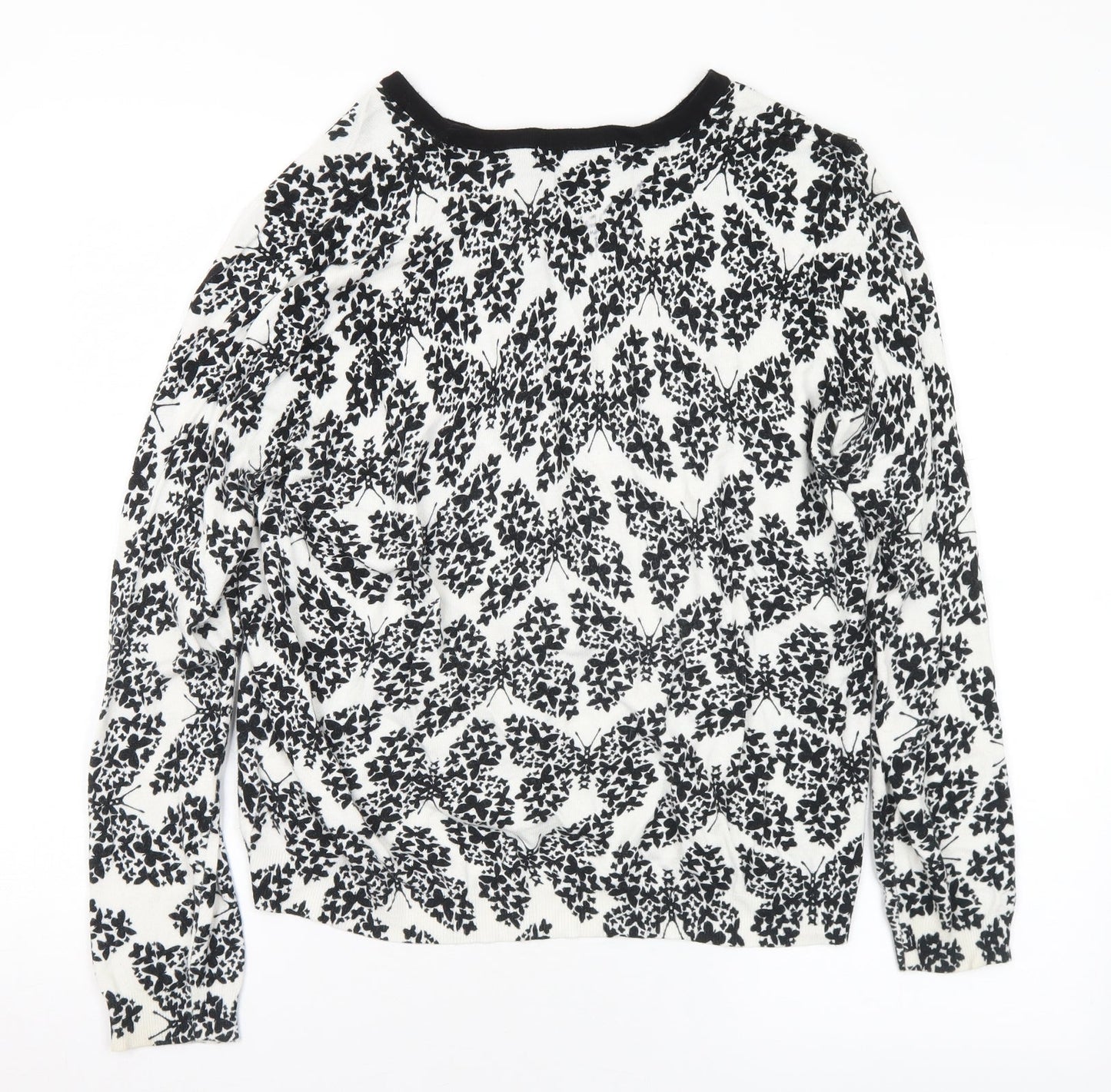 Marks and Spencer Womens White Round Neck Geometric Viscose Cardigan Jumper Size 18 - Butterflies