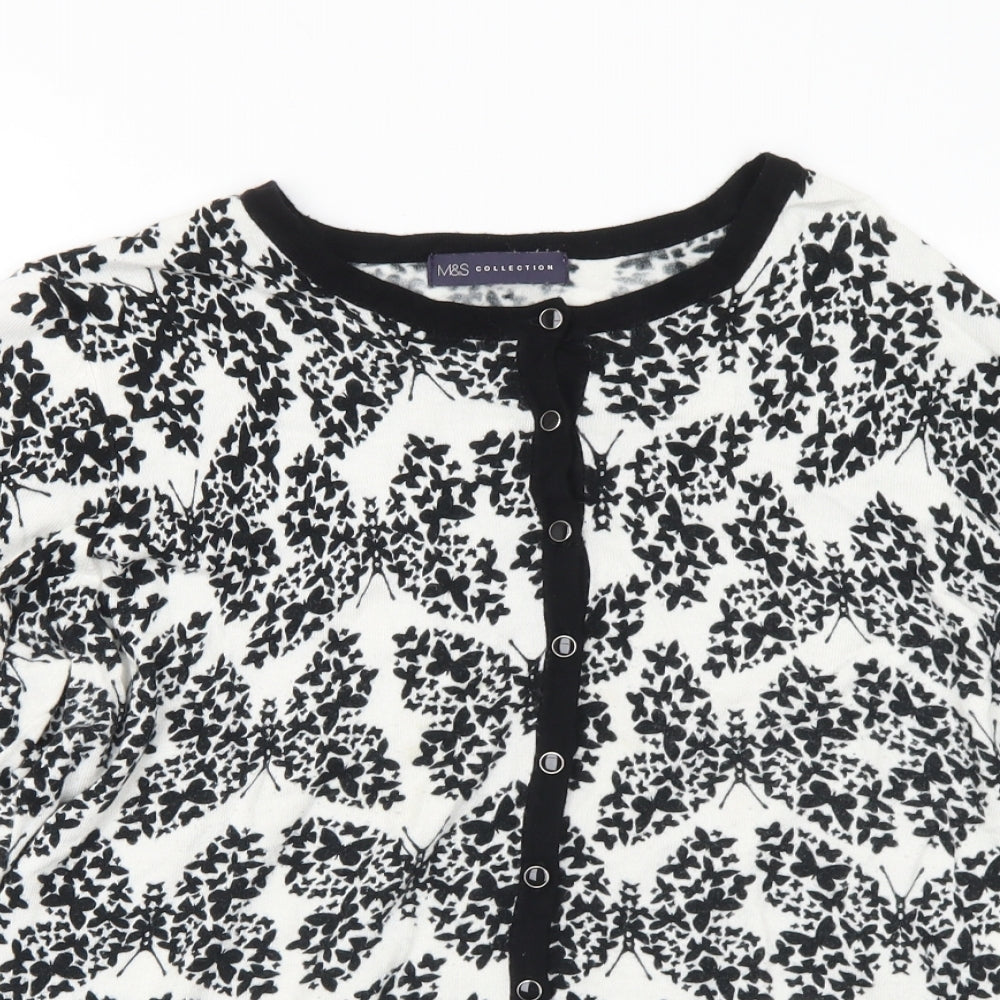 Marks and Spencer Womens White Round Neck Geometric Viscose Cardigan Jumper Size 18 - Butterflies