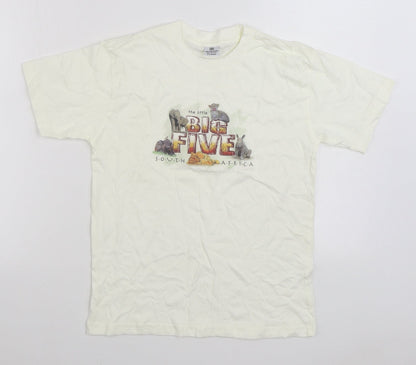 Art Published Boys White 100% Cotton Basic T-Shirt Size 9-10 Years Round Neck Pullover