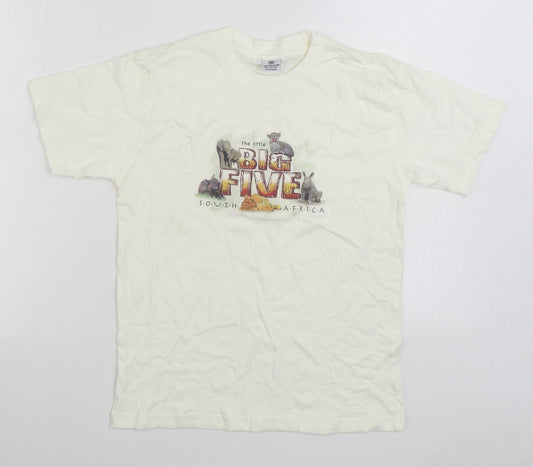 Art Published Boys White 100% Cotton Basic T-Shirt Size 9-10 Years Round Neck Pullover