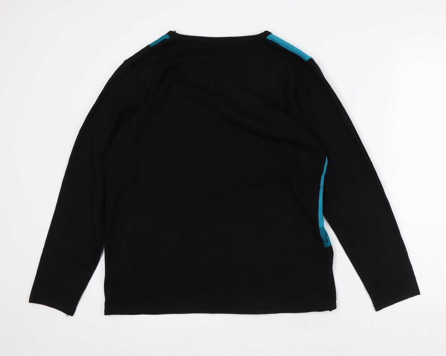 Fay Louise Womens Black Round Neck Striped Acrylic Pullover Jumper Size L