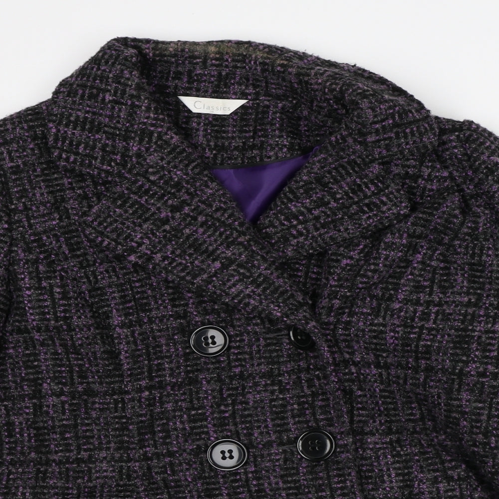 Classics Womens Purple Plaid Overcoat Coat Size 14