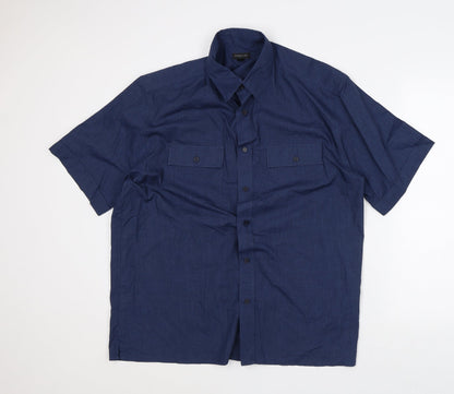 F&F Mens Blue Geometric Polyester Button-Up Size L Collared
