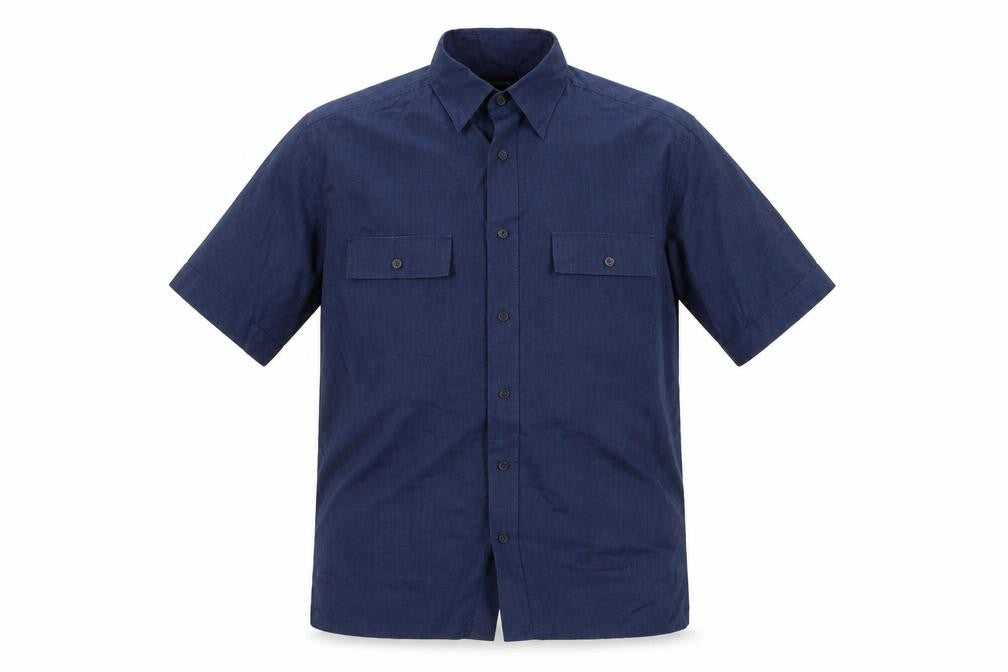 Florence and Fred Mens Blue Geometric Polyester Button-Up Size L Collared