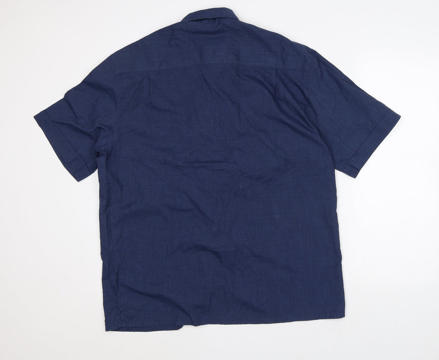 Florence and Fred Mens Blue Geometric Polyester Button-Up Size L Collared