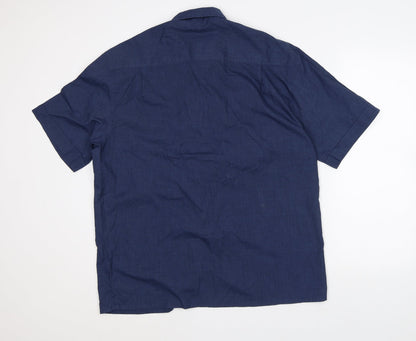 F&F Mens Blue Geometric Polyester Button-Up Size L Collared