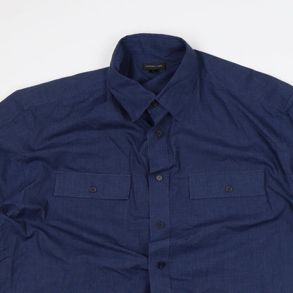 F&F Mens Blue Geometric Polyester Button-Up Size L Collared