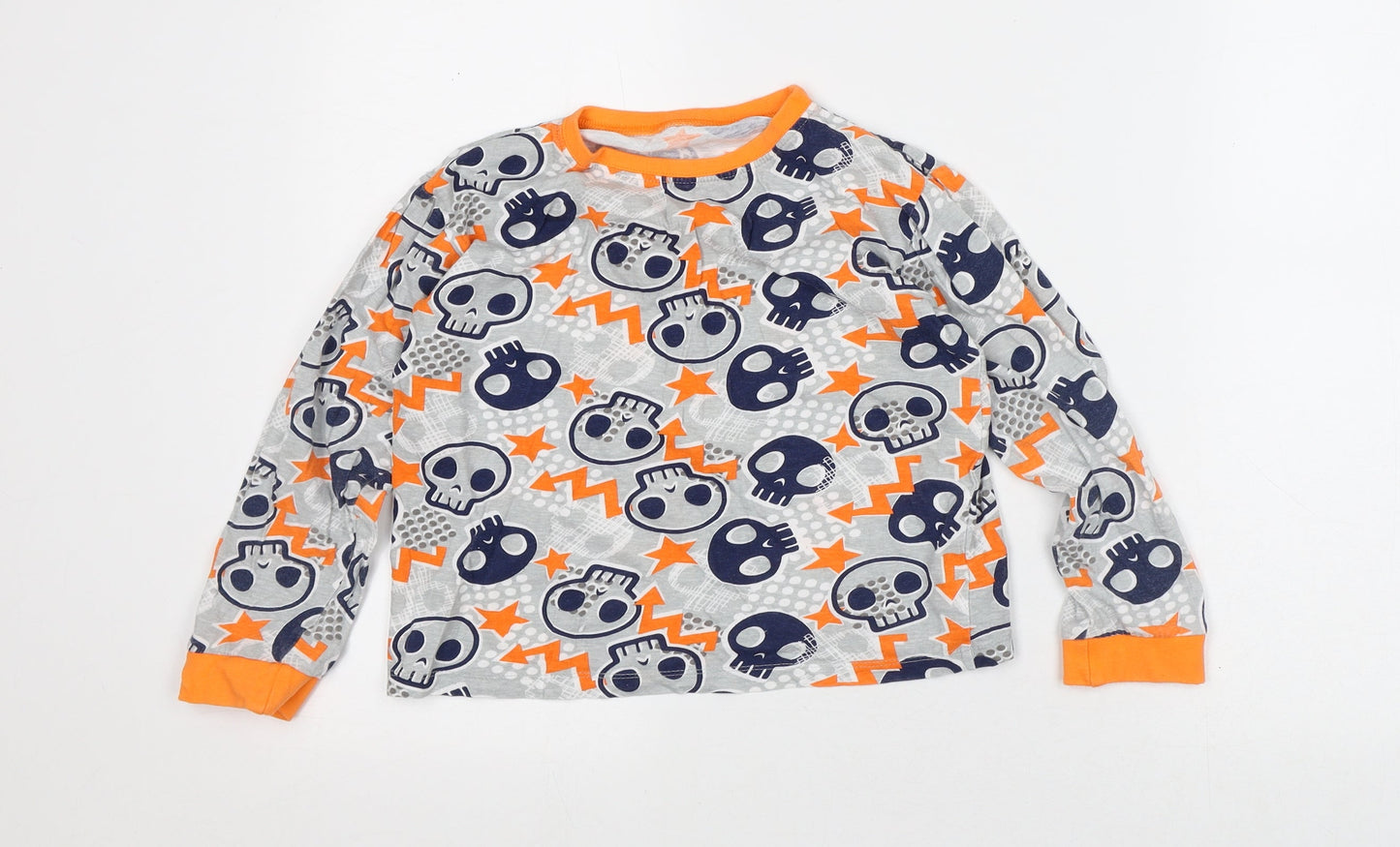 Preworn Boys Grey Geometric Cotton Pullover T-Shirt Size 8-9 Years Crew Neck - Skull