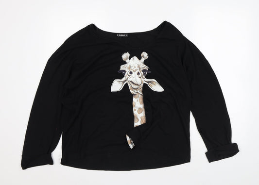 Sheilay Womens Black Polyester Basic T-Shirt Size S Round Neck - Giraffe
