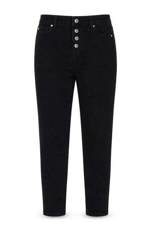 Denim & Co. Womens Black Cotton Tapered Jeans Size 12 L27 in Regular