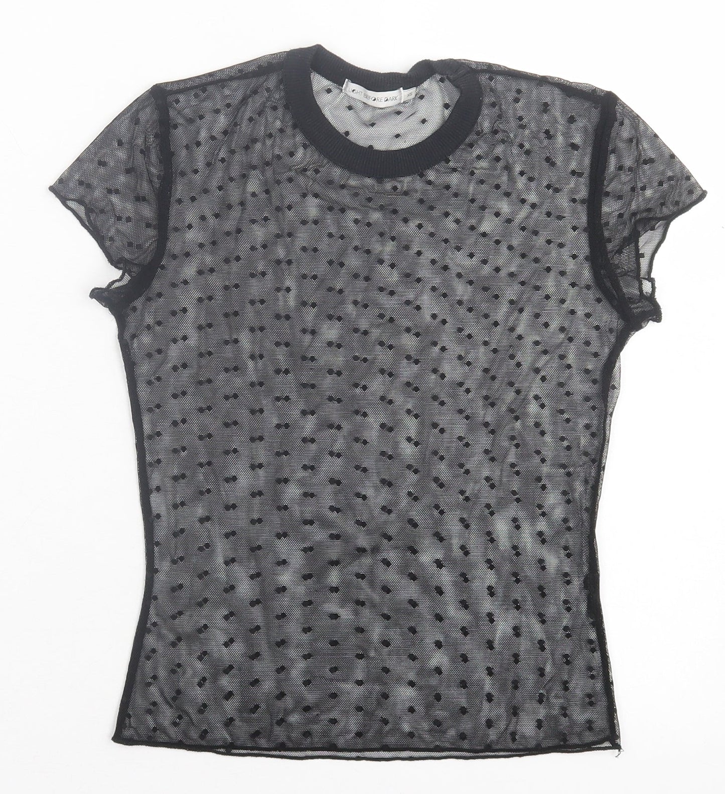 Light Before Dark Womens Black Polka Dot Polyester Cropped T-Shirt Size XS Crew Neck