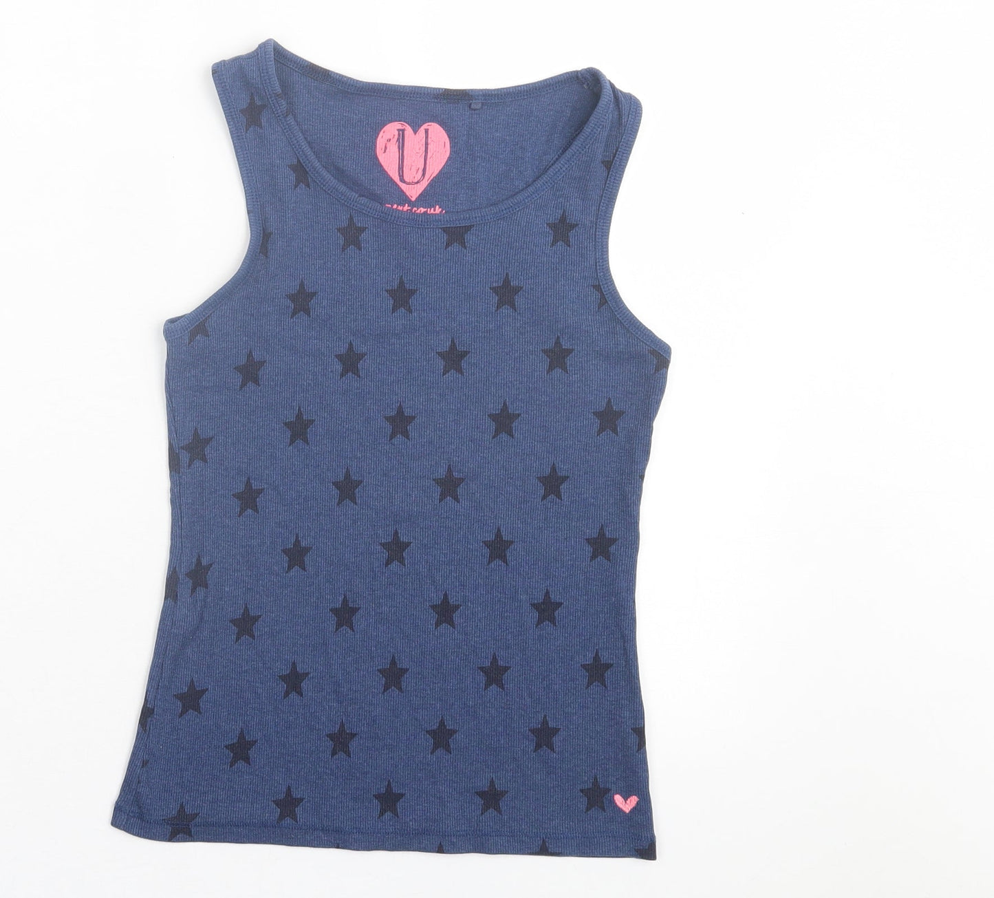 NEXT Girls Blue Geometric Cotton Basic Tank Size 11 Years Scoop Neck Pullover