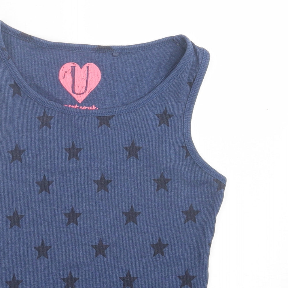 NEXT Girls Blue Geometric Cotton Basic Tank Size 11 Years Scoop Neck Pullover