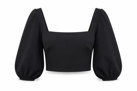 PRETTYLITTLETHING Womens Black Polyester Cropped T-Shirt Size 6 Square Neck