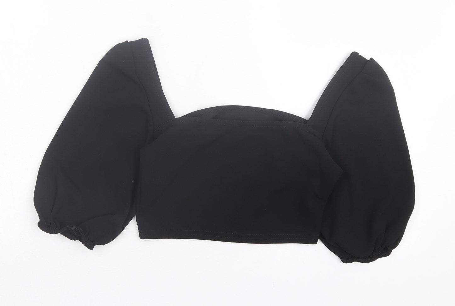 PRETTYLITTLETHING Womens Black Polyester Cropped T-Shirt Size 6 Square Neck