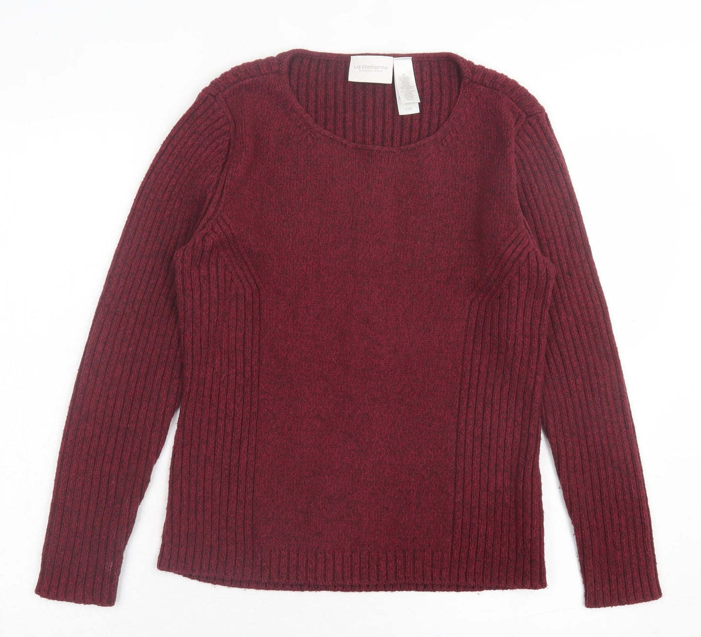 Liz Calborne Womens Red Crew Neck Cotton Pullover Jumper Size M