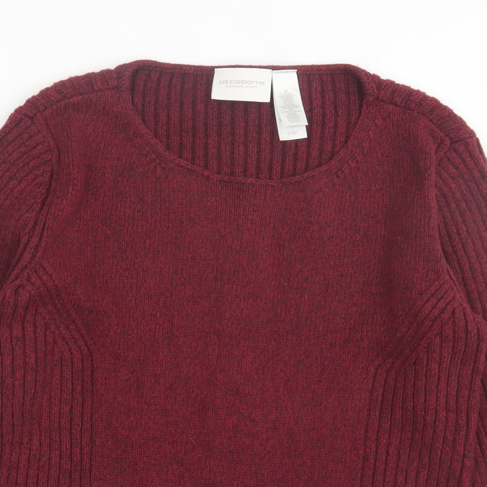 Liz Calborne Womens Red Crew Neck Cotton Pullover Jumper Size M