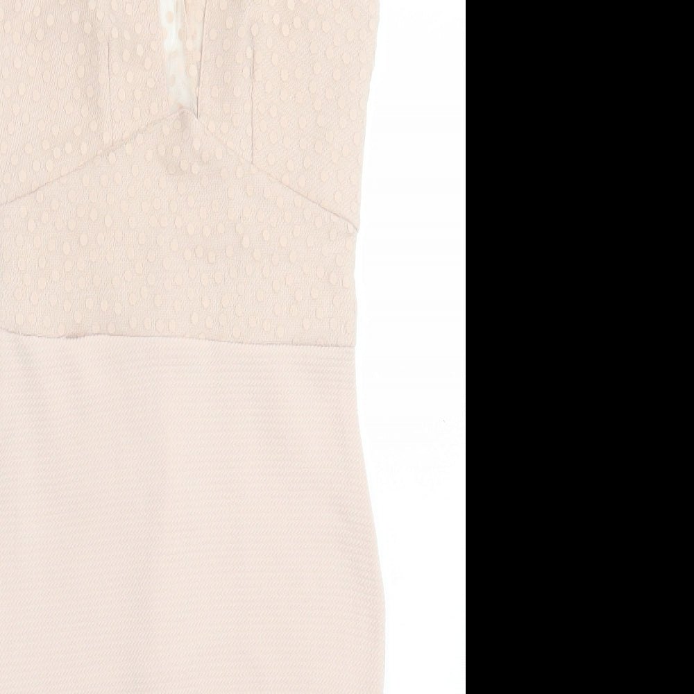 TFNC Womens Beige Polka Dot Polyester Bodycon Size M Crew Neck Button