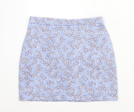 Exhibit Womens Blue Floral Polyester A-Line Skirt Size 8 Zip