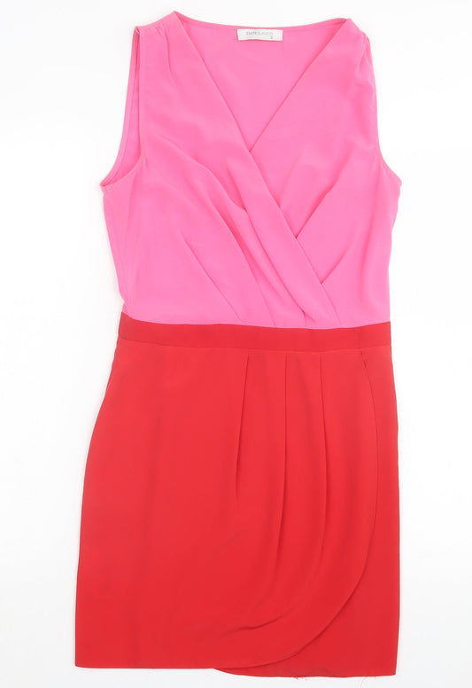 Suiteblanco Womens Pink Striped Polyester A-Line Size S V-Neck Zip