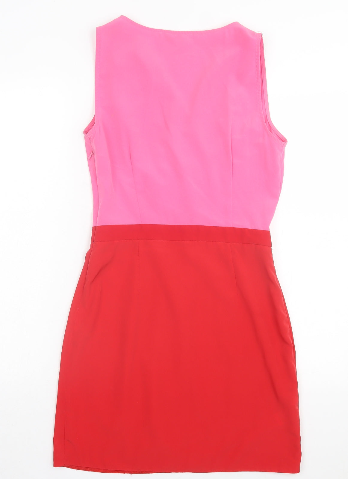 Suiteblanco Womens Pink Striped Polyester A-Line Size S V-Neck Zip
