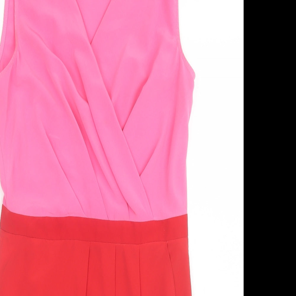 Suiteblanco Womens Pink Striped Polyester A-Line Size S V-Neck Zip