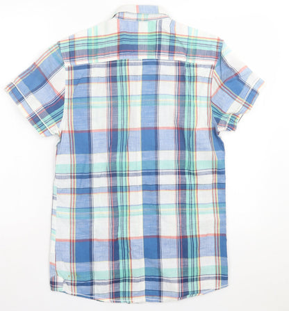 Preloved Peacocks Mens Blue Plaid Cotton Button-Up Size S Collared Button - Back
