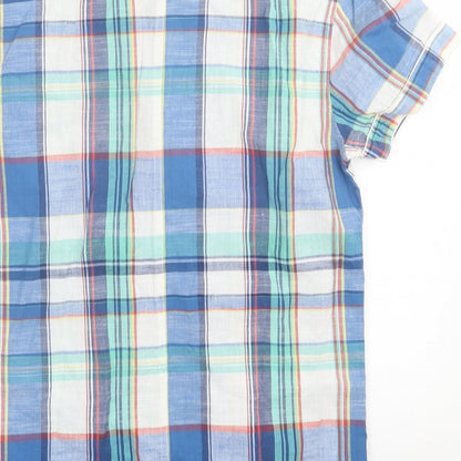 Preloved Peacocks Mens Blue Plaid Cotton Button-Up Size S Collared Button - Label