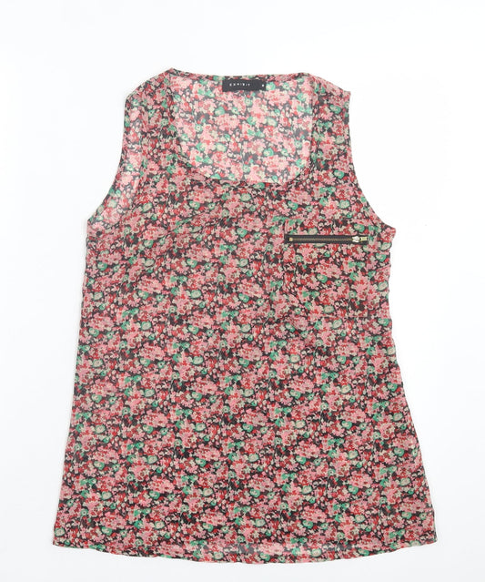 Exhibit Womens Red Floral Polyester Basic Tank Size 8 Crew Neck
