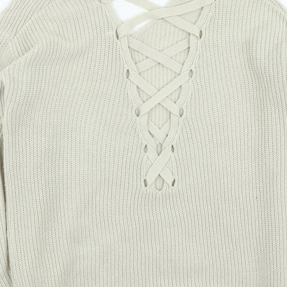 Next Womens Beige V-Neck Acrylic Pullover Jumper Size 8