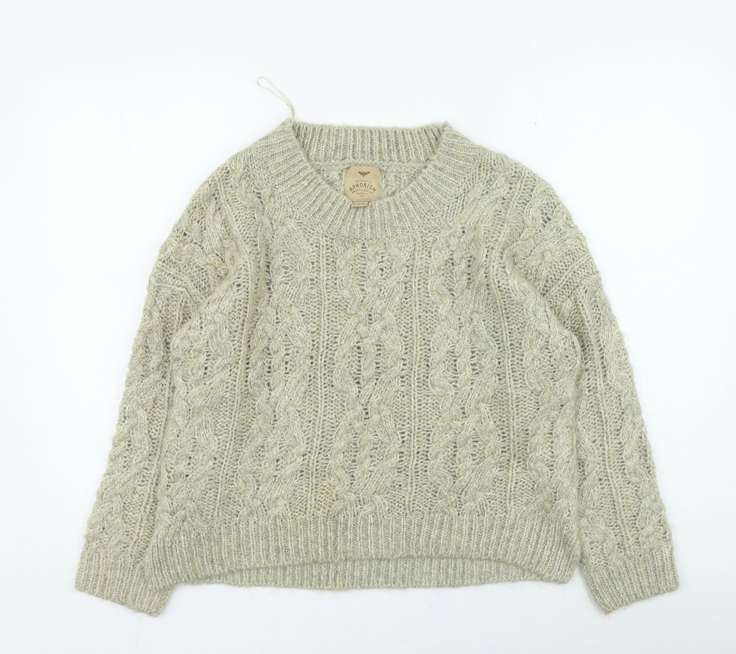 Aphorism Womens Beige Round Neck Acrylic Pullover Jumper Size 10