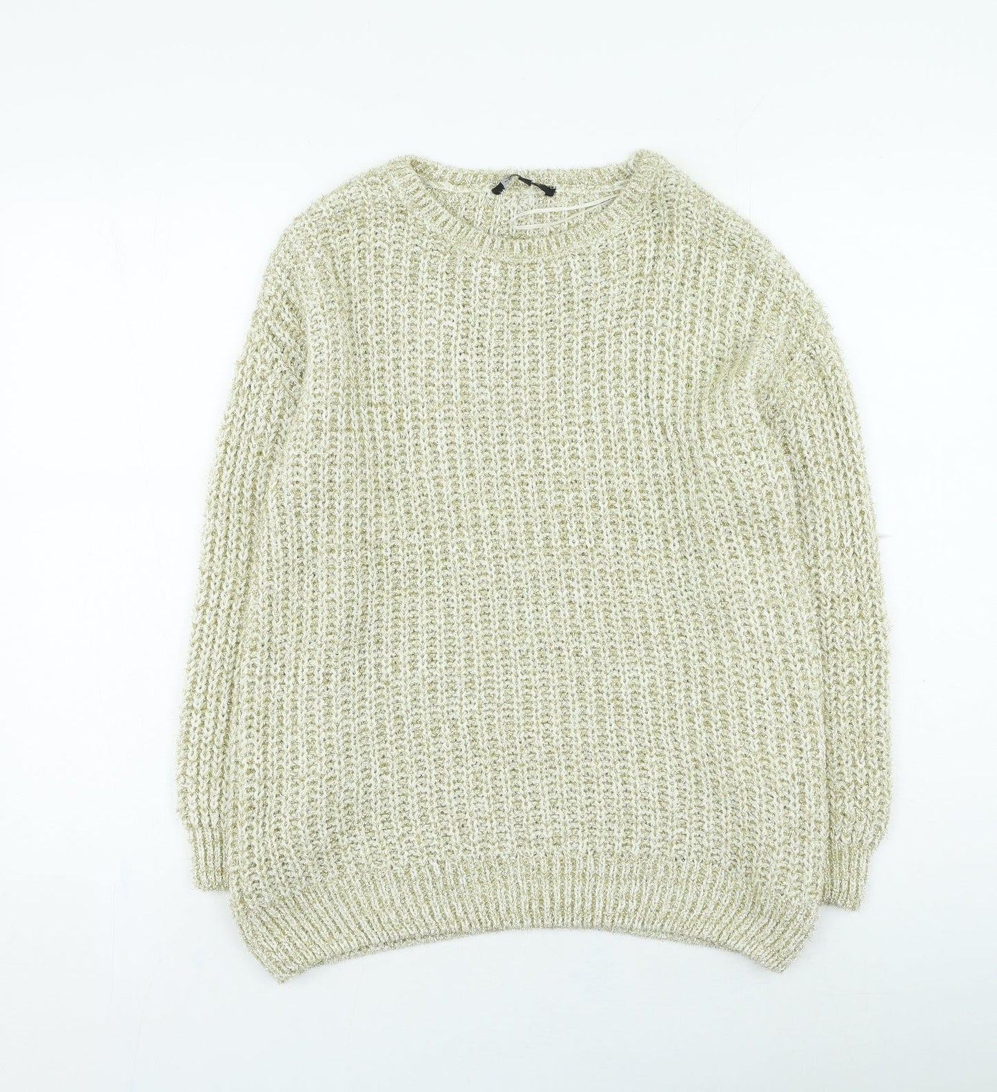 peacoks Womens Gold Round Neck Acrylic Pullover Jumper Size S